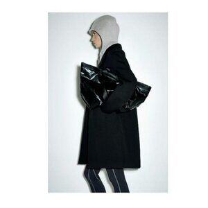 ZARA CONTRASTING COAT WITH REMOVABLE HOOD